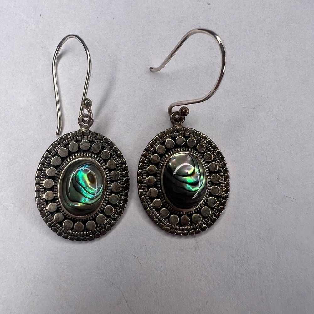 Abalone Shell Earring Vintage 925 Sterling Silver Jewelry Gift Quality Christmas